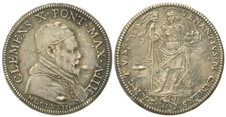 STATO PONTIFICIO. Roma. Clemente X (1670 - 1676). Giulio 1673 "San Venanzio". Ag (3,11 g; 25,8 mm)