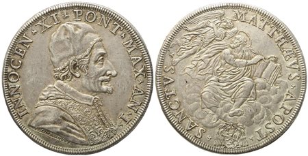 STATO PONTIFICIO. Roma. Innocenzo XI (1676-1689). Piastra. Anno I. "San Matteo". Ag (44 mm; 32 g)