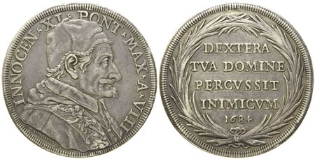 STATO PONTIFICIO. Roma. Innocenzo XI (1676 - 1689). Piastra 1684. Ag (31,78 g; 44 mm)