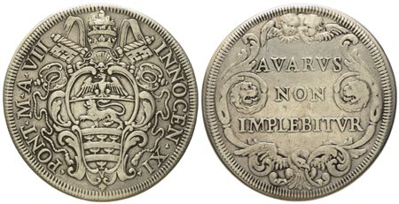 STATO PONTIFICIO. Roma. Innocenzo XI (1676 - 1689). Mezza piastra anno VII (1682). Ag (15,71 g; 37,4 mm)