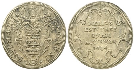 STATO PONTIFICIO. Roma. Innocenzo XI (1676 - 1689). Testone 1684. Ag (9,08 g; 32,3 mm)