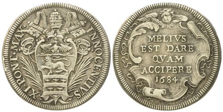 STATO PONTIFICIO. Roma. Innocenzo XI (1676 - 1689). Testone 1684. Ag (9,10 g; 31,7 mm)