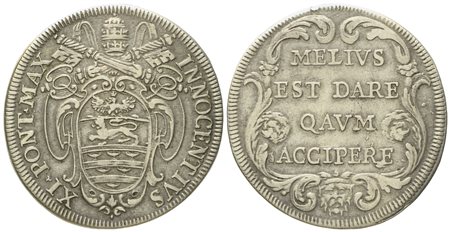 STATO PONTIFICIO. Roma. Innocenzo XI (1676 - 1689). Testone (1684). Ag (9,07 g; 31 mm)