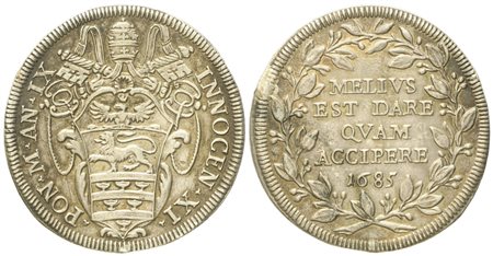 STATO PONTIFICIO. Roma. Innocenzo XI (1676 - 1689). Testone 1685. Ag (g 8,94; mm 31,7).