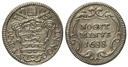 STATO PONTIFICIO. Roma. Innocenzo XI (1676 - 1689). Mezzo grosso 1688. Ag (0,79 g; 15,2 mm)