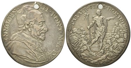 STATO PONTIFICIO. Roma. Innocenzo XII (1691 - 1700). Mezza piastra 1699 "San Giovanni Battista". Ag (15,85 g; 36,3 mm)