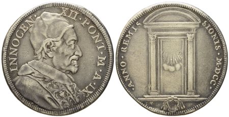 STATO PONTIFICIO. Roma. Innocenzo XII (1691 - 1700). Mezza piastra 1700 "Giubileo, porta santa". Ag (15,51 g; 36,8 mm)