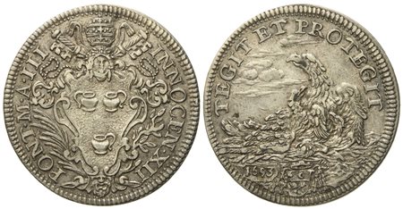 STATO PONTIFICIO. Roma. Innocenzo XII (1691 - 1700). Testone 1693 "Aquila". Ag (9,11 g; 31,9 mm)