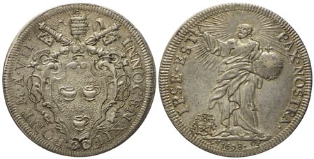 STATO PONTIFICIO. Roma. Innocenzo XII (1691 - 1700). Testone 1698 "Cristo Redentore". Ag (9,1 g; 32,7 mm)