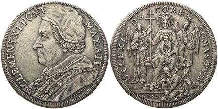 Stato Pontificio. Roma. Clemente XI (1700 - 1721). Piastra 1702 "Madonna di Santa Maria in Trastevere". Ag (31,58 g; 45,5 mm)