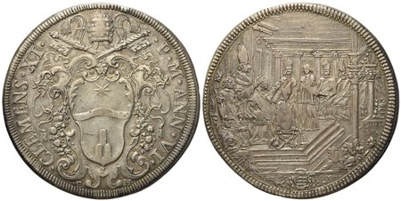 STATO PONTIFICIO. Roma. Clemente XI (1700 - 1721). Piastra anno VI. Ag (31,8 g; 46,4 mm)