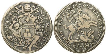 STATO PONTIFICIO. Roma. Clemente XI (1700 - 1721). Mezza piastra 1703 "San Crescentino". Ag (15,66 g; 37,3 mm)