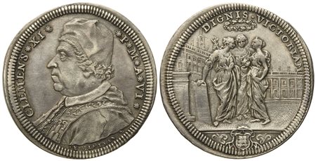 STATO PONTIFICIO. Roma. Clemente XI (1700 - 1721). Testone anno VI "Le tre allegorie". Ag (9,1 g; 33,3 mm)