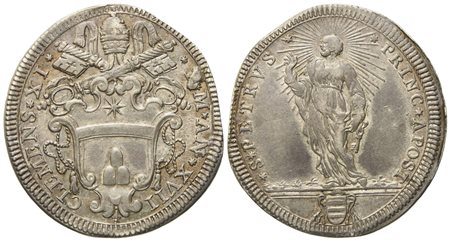 STATO PONTIFICIO. Roma. Clemente XI (1700 - 1721). Testone, anno XVII "San Pietro". Ag (8,92 g; 31,6 mm)