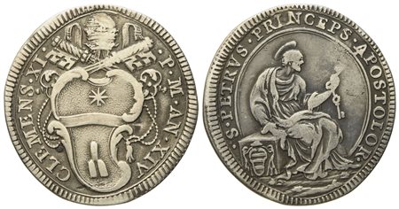 STATO PONTIFICIO. Roma. Clemente XI (1700 - 1721). Giulio, anno XIV "San pietro". Ag (2,91 g; 24,9 mm)