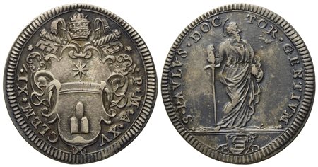 STATO PONTIFICIO. Roma. Clemente XI (1700 - 1721). Giulio, anno XV "San Paolo". Ag (3,04 g; 26 mm)