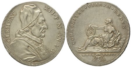 STATO PONTIFICIO. Roma. Clemente XII (1730 - 1740). Testone 1736. Ag (8,45 g; 31 mm)