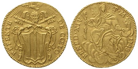 STATO PONTIFICIO. Roma. Benedetto XIV (1740 - 1758). Zecchino 1748. Au (3,40 g; 20,8 mm)