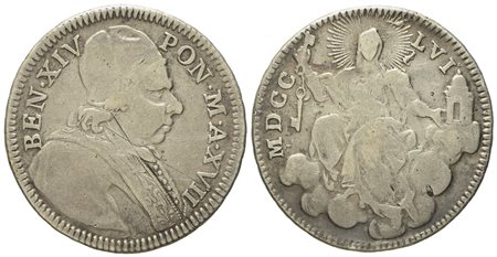 STATO PONTIFICIO. Roma. Benedetto XIV (1740 - 1758).  Doppio giulio 1756, anno XVII. Ag (g 5,20; mm 26).