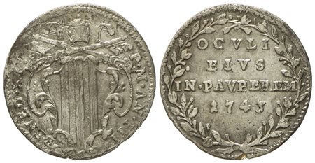 STATO PONTIFICIO. Roma. Benedetto XIV (1740 - 1758). Grosso 1743, anno III. Ag (g 1,29; mm 19).