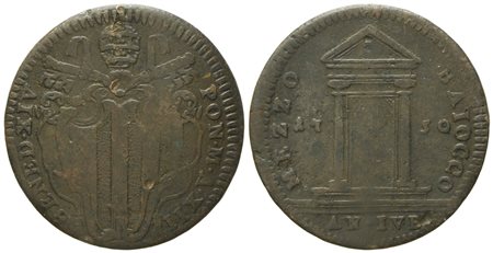 STATO PONTIFICIO. Roma. Benedetto XIV (1740 - 1758). Mezzo baiocco 1750, anno XII "Giubileo". Cu (g 6,03; mm 27).