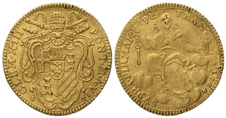 STATO PONTIFICIO. Roma. Clemente XIII (1758 - 1769). Zecchino 1764 anno VI. Au (3,43 g; 20,5 mm)