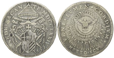 STATO PONTIFICIO. Roma. Sede Vacante (1774 - 1775). Cardinale Camerlengo Carlo Rezzonico. Mezzo scudo 1774. Ag (12,69 g; 34,5 mm)