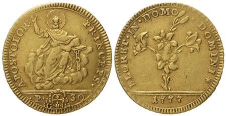 STATO PONTIFICIO. Roma. Pio VI (1775 - 1799). Doppia romana 1777. Au (5,53 g; 23 mm)