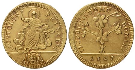 STATO PONTIFICIO. Roma. Pio VI (1775 - 1799). Doppia romana 1787. Au (5,50 g; 22 mm)