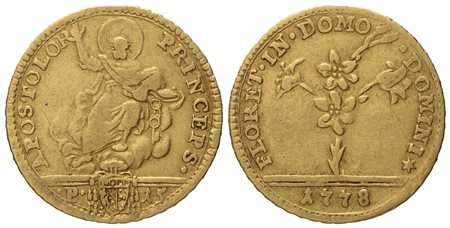 STATO PONTIFICIO. Roma. Pio VI (1775 - 1799). Mezza doppia romana 1778. Au (2,67 g; 20 mm)