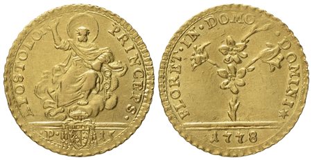 STATO PONTIFICIO. Roma. Pio VI (1775 - 1799). Mezza doppia romana 1778. Au (2,74 g; 20,3 mm)  