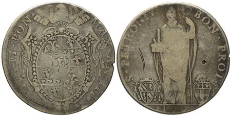 STATO PONTIFICIO. Bologna. Pio VI (1775 - 1799). Scudo romano da 100 bolognini 1777, anno III. Ag (25,9 g; 40,5 mm)