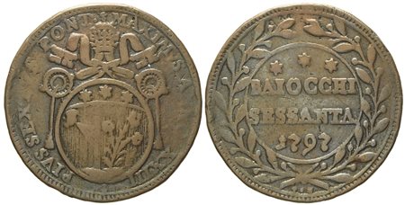 STATO PONTIFICIO. Roma. Pio VI (1775 - 1799). 60 Baiocchi 1797, anno XXIII. Mi (g 14,57; mm 36).