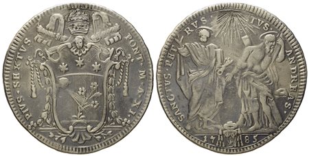 STATO PONTIFICIO. Roma. Pio VI (1775 - 1799). Testone 1785, anno XI. Ag (g 7,75; mm 30,5).