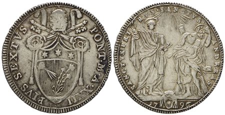 STATO PONTIFICIO. Roma. Pio VI (1775 - 1799). Testone 1796, anno XXII. Ag (g 7,87; mm 29,7).