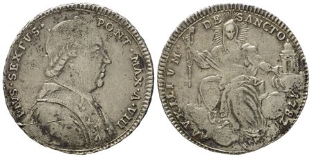 STATO PONTIFICIO. Roma. Pio VI (1775 - 1799). Doppio giulio, quinto di scudo 1782, anno VIII. Ag (g 5,31; mm 25,4).