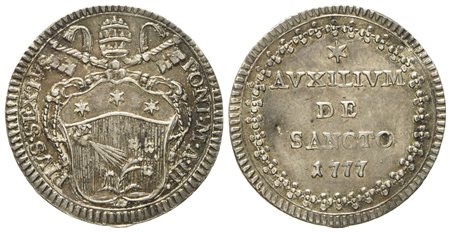 STATO PONTIFICIO. Roma. Pio VI (1775 - 1799). Grosso 1777, anno III. Ag (g 1,31; mm 19,2).