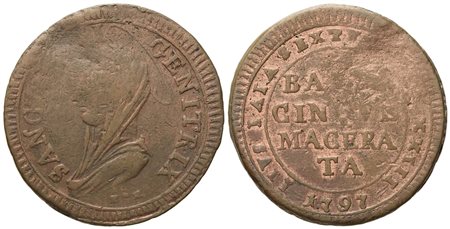 STATO PONTIFICIO. Macerata. Pio VI (1775 - 1799). 5 baiocchi 1797.  Cu (15,21 g; 31,85 mm).