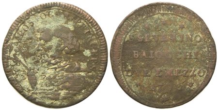 STATO PONTIFICIO. San Severino. Pio VI (1775 - 1799). 2 baiocchi e mezzo 1796.  Cu (15,66 g; 29,37 mm).