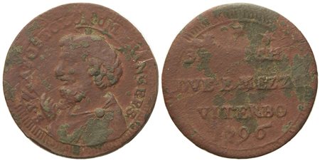 STATO PONTIFICIO. Viterbo. Pio VI (1775 - 1799). 2 baiocchi e mezzo 1796. Cu (16,41 g; 30,39 mm).