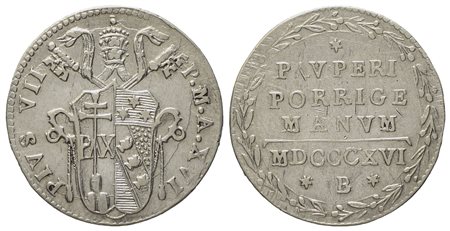 STATO PONTIFICIO. Bologna. Pio VII (1800 - 1823). Grosso, mezzo paolo 1816, anno XVI. Ag (g 1,32; mm 17,8).