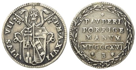 STATO PONTIFICIO. Bologna. Pio VII (1800 - 1823). Grosso, mezzo paolo 1816, anno XVII. Ag (g 1,32; mm 18,3).