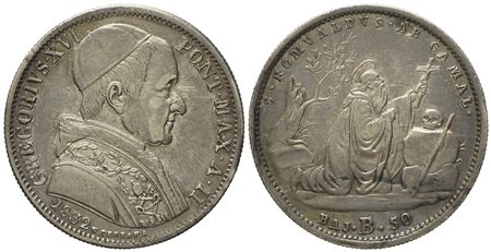 STATO PONTIFICIO. Bologna. Gregorio XVI (1831-1846). Mezzo scudo da 50 baiocchi 1832. Ag (13,13 g; 31,4 mm)