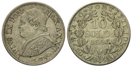 STATO PONTIFICIO. Roma. Pio IX (1846 - 1870). 10 soldi, 50 centesimi 1868, anno XXII. Ag (2,47 g; 18,55 mm).