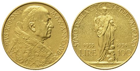 VATICANO. Pio XI (1922-1939). 100 lire 1933-1934 "Giubileo". Au (8,74 g; 23,3 mm)