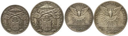 VATICANO. Sede Vacante 1939. 10 lire 1939 - 5 lire 1939. Ag (10g g; 27,13 mm) (5,01 g; 23,14 mm)