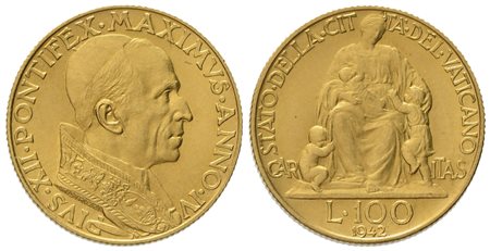 VATICANO. Pio XII (1939-1958). 100 lire 1942. Au (5,22 g; 20,5 mm)