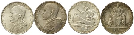 VATICANO. PIo XII (1939-1958). 5 lire 1940 - 1944. Lotto di due esemplari. Ag