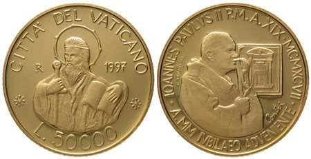 VATICANO. Giovanni Paolo II (1978-2005). 50.000 lire 1997. Au 917 (7,5 g; 23 mm)