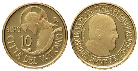 VATICANO. Francesco (2013-). 10 Euro "Il Battesimo" Anno IV (2016). Au (3 g; 13,85 mm). Proof